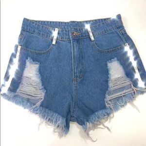 High waisted distressed shorts